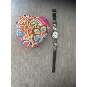 Brighton Camden Reversible White Dial Leather Band Womens Watch with Heart Tin